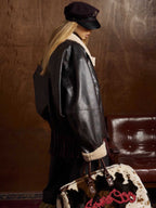 Vintage Shearling Collar Quilted Leather Jacket