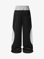 Layered Double-Waistband Wide-Leg Sweatpants