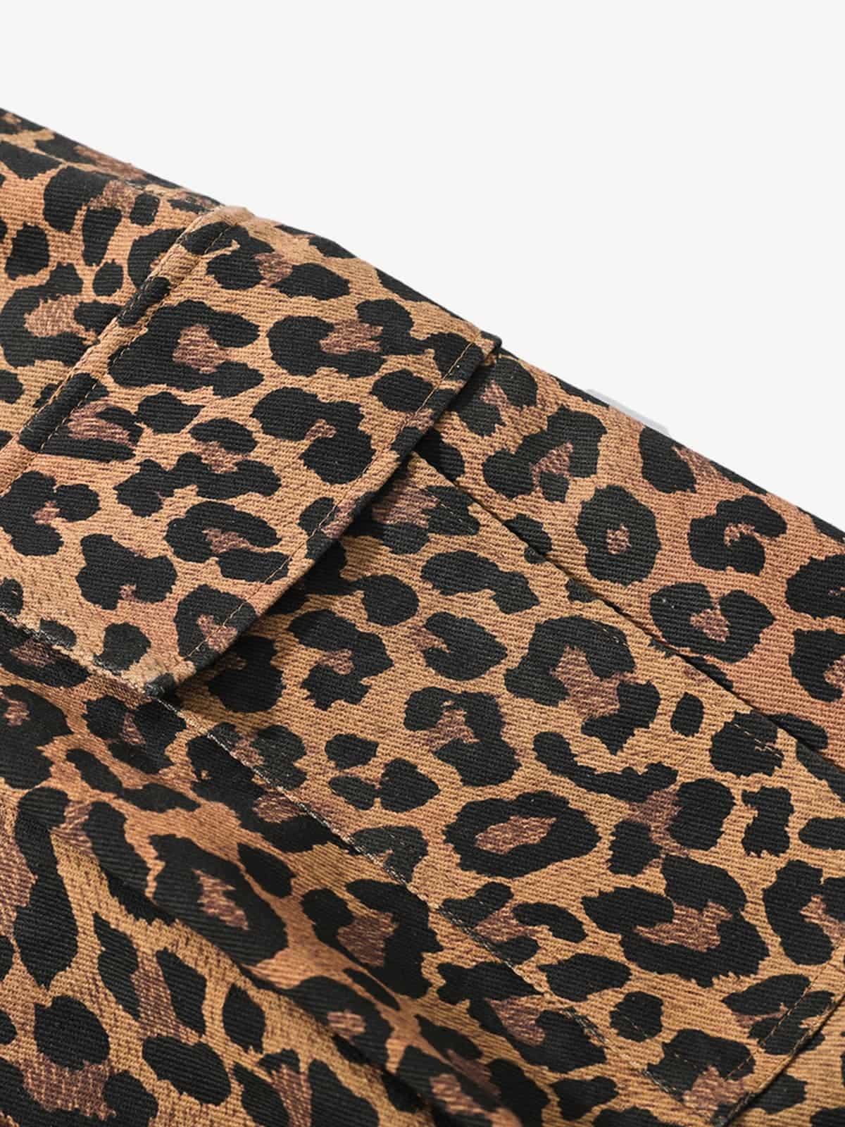 Retro Leopard Print Pleated Pocket Casual Pants