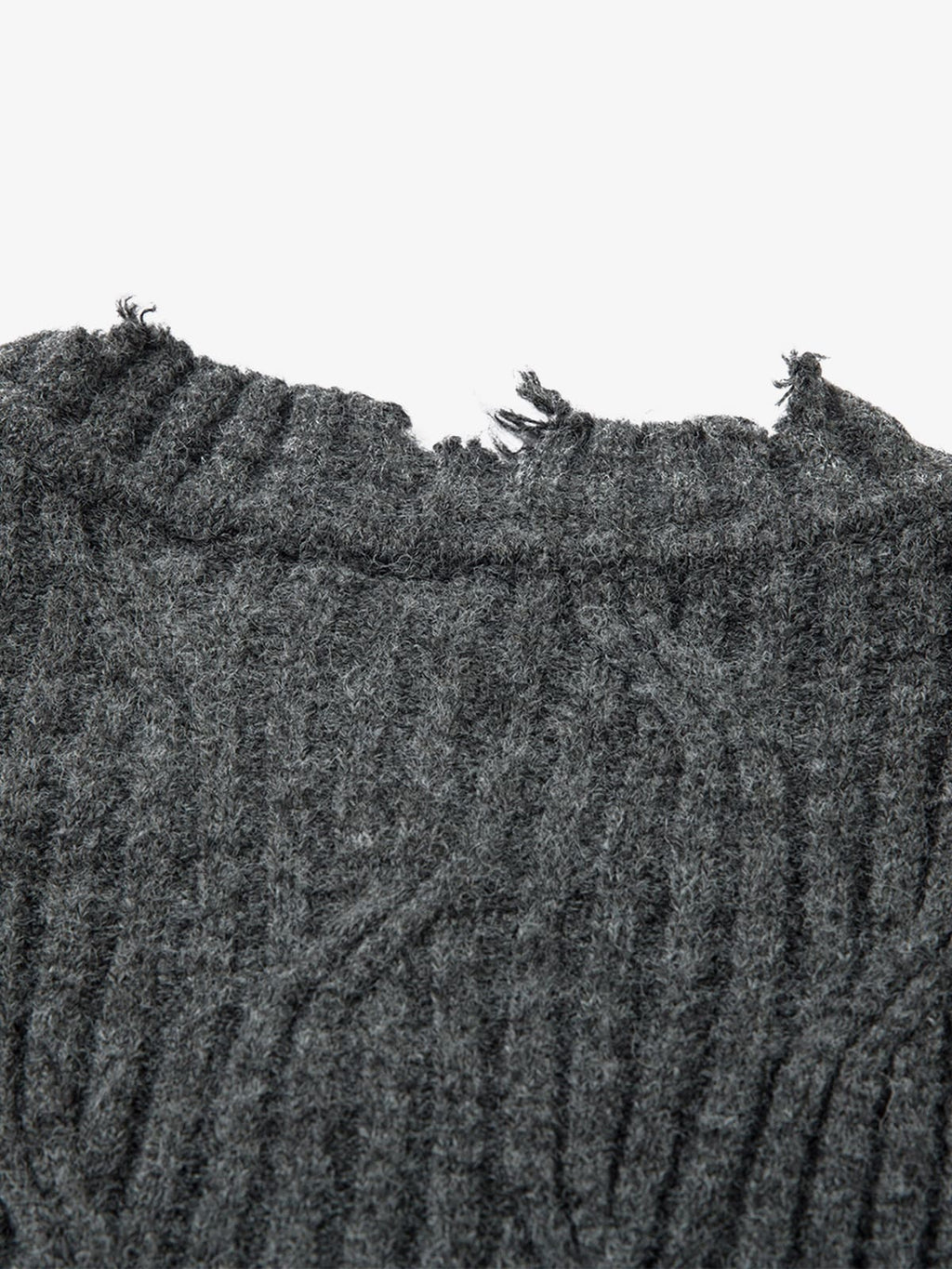Knitted Distressed Diamond Pattern Raw Edge Sweater