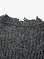 Knitted Distressed Diamond Pattern Raw Edge Sweater