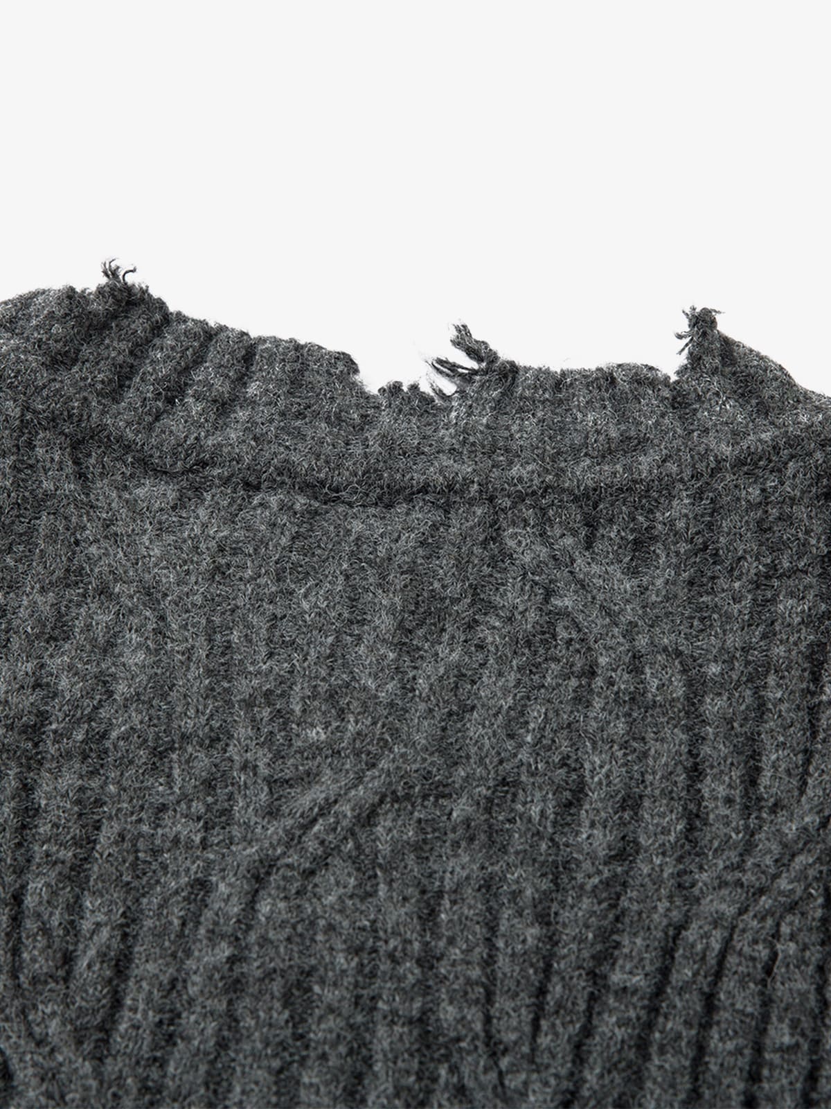 Knitted Distressed Diamond Pattern Raw Edge Sweater