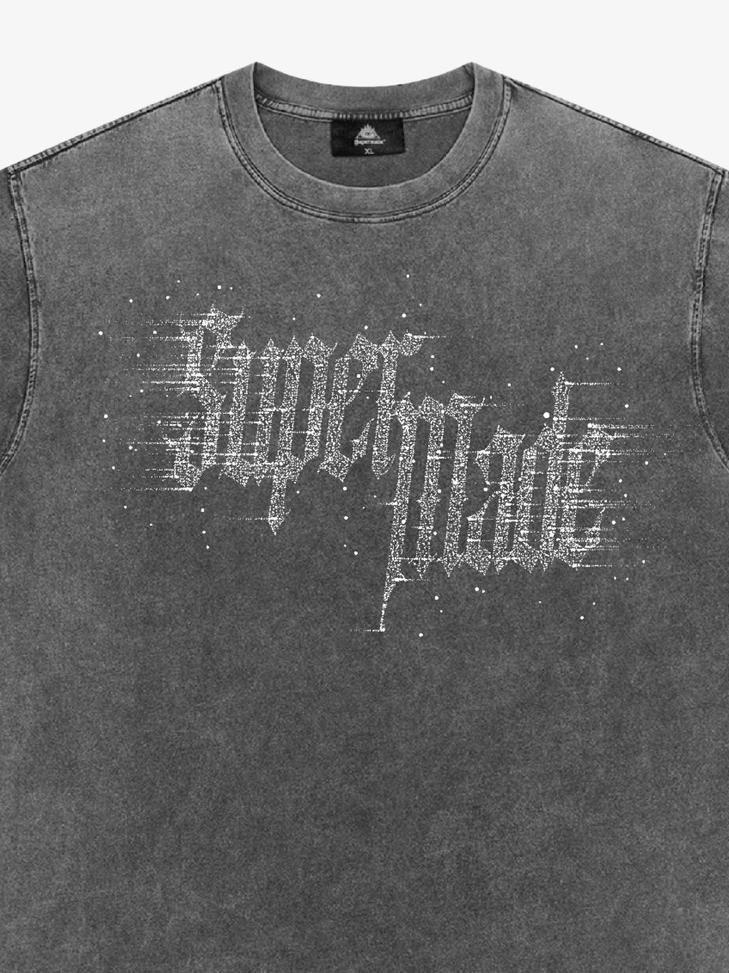 Washed Gothic Letter Imitation Diamond T-Shirt