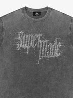 Washed Gothic Letter Imitation Diamond T-Shirt