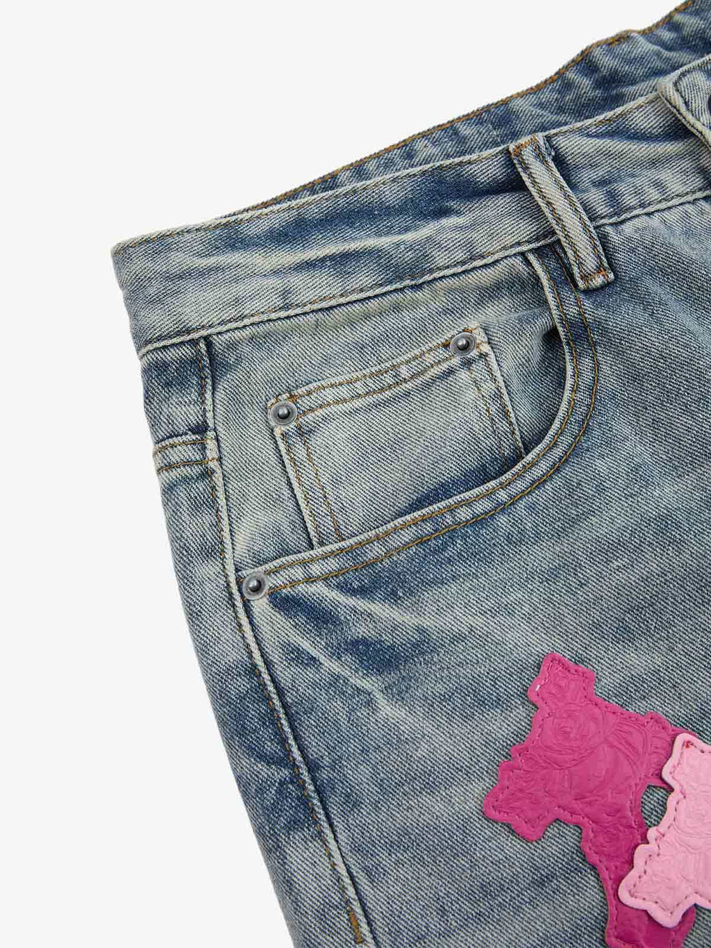 Vintage Washed Cross Patch Straight Leg Denim Jeans - 2605
