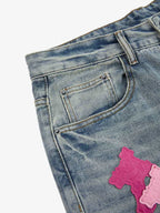 Vintage Washed Cross Patch Straight Leg Denim Jeans - 2605
