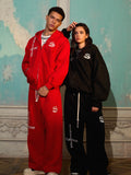 Gothic Letter Cross Embroidery Zip Up Hoodie and Sweatpants Set