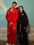 Gothic Letter Cross Embroidery Zip Up Hoodie and Sweatpants Set