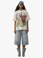 Street Painting Graffiti Denim Jorts - 2476