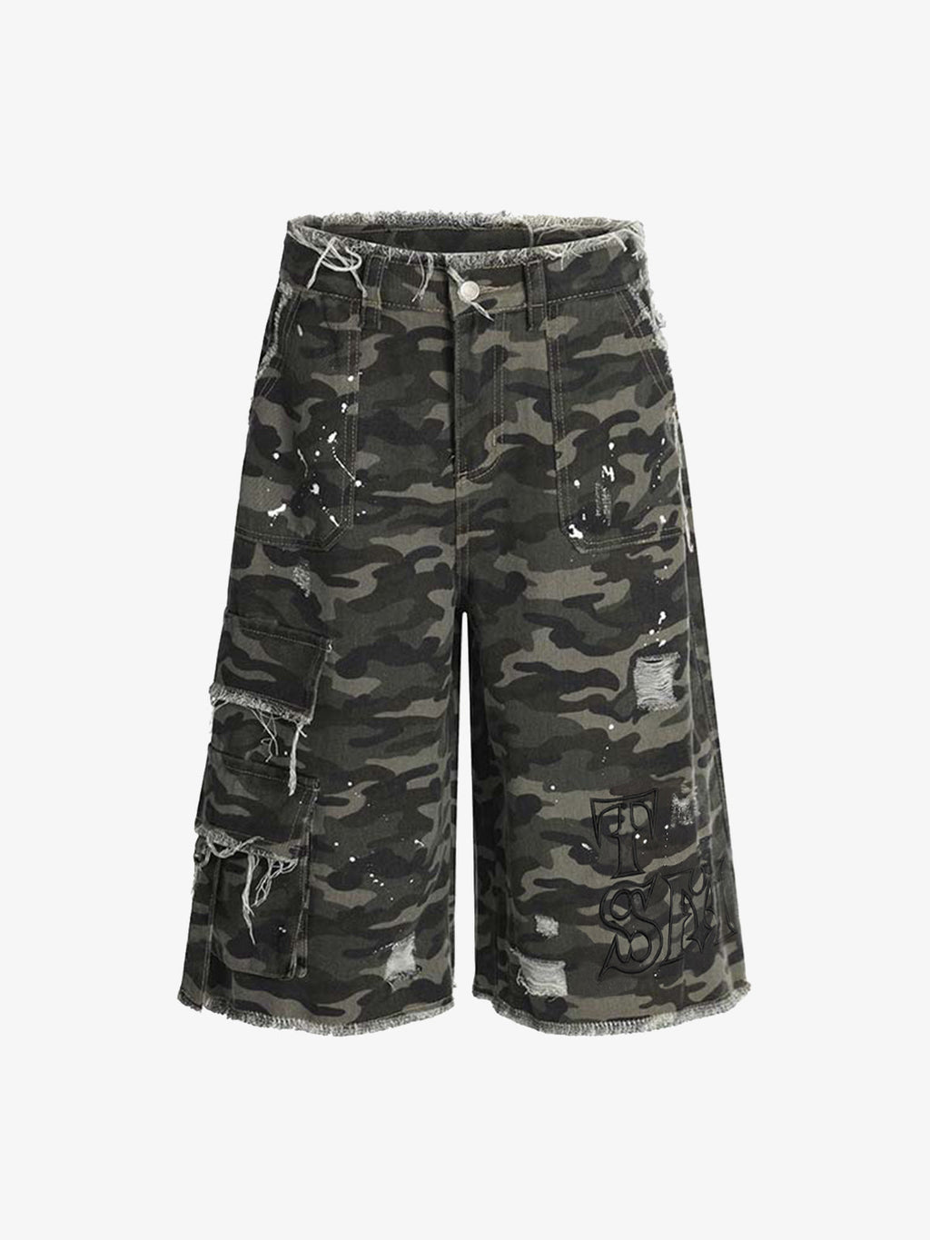 Distressed Camo Multi-Pocket Straight-Leg Jorts - 2611