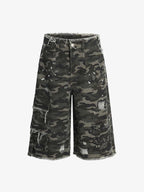 Distressed Camo Multi-Pocket Straight-Leg Jorts - 2611