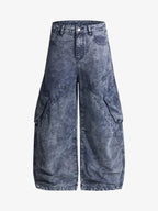 Vintage Washed Multi-Pocket Barrel Jeans