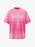 Acid Wash Gothic Cross Spine Graphic Distressed T-Shirt - 2604