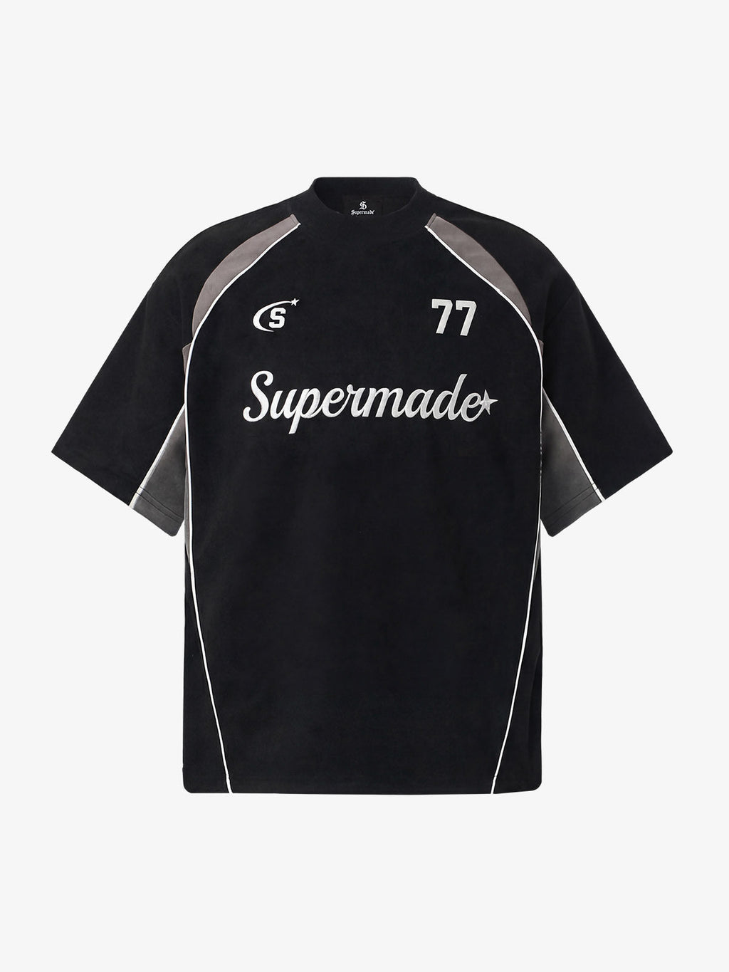 Suede Logo Embroidered Patchwork Short Sleeve T-Shirt