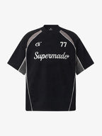 Suede Logo Embroidered Patchwork Short Sleeve T-Shirt