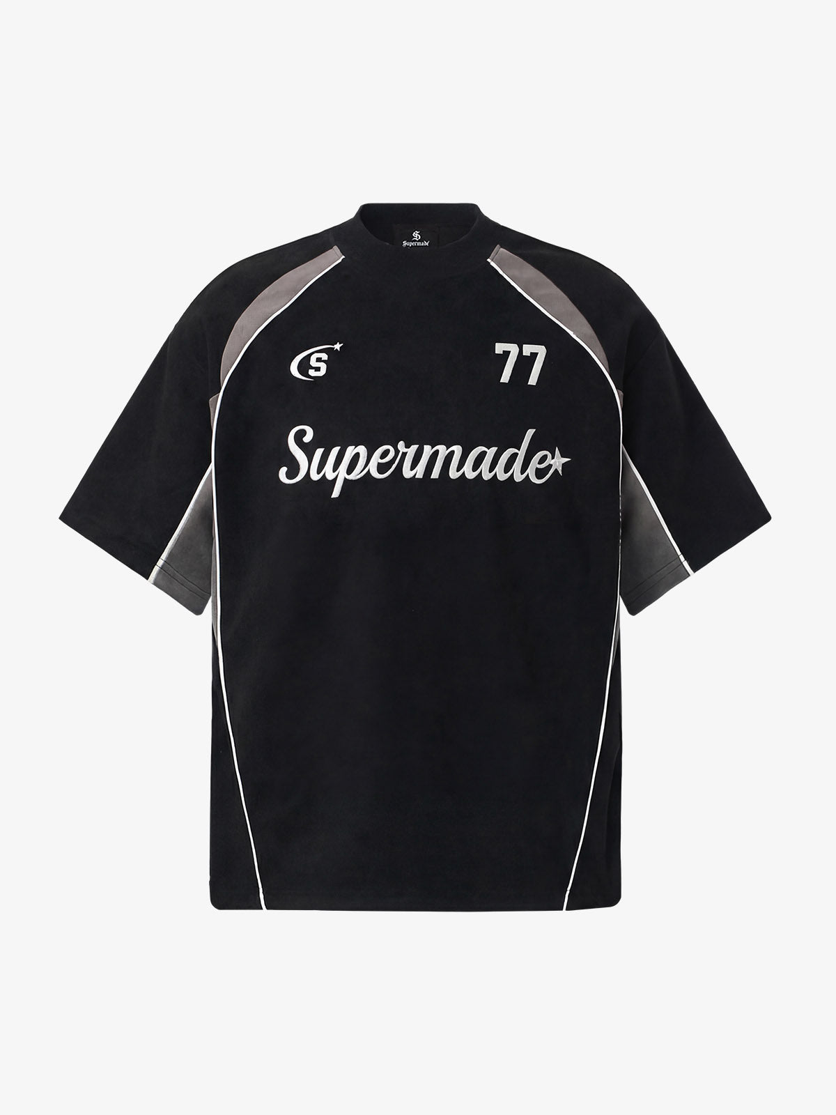 Suede Logo Embroidered Patchwork Short Sleeve T-Shirt