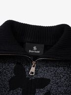 Street Dark Phantom Butterfly Stand-Collar Knit Cardigan Sweater