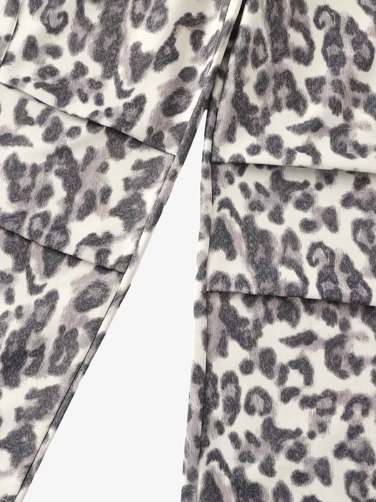 Leopard Print Pleated Drawstring Pants
