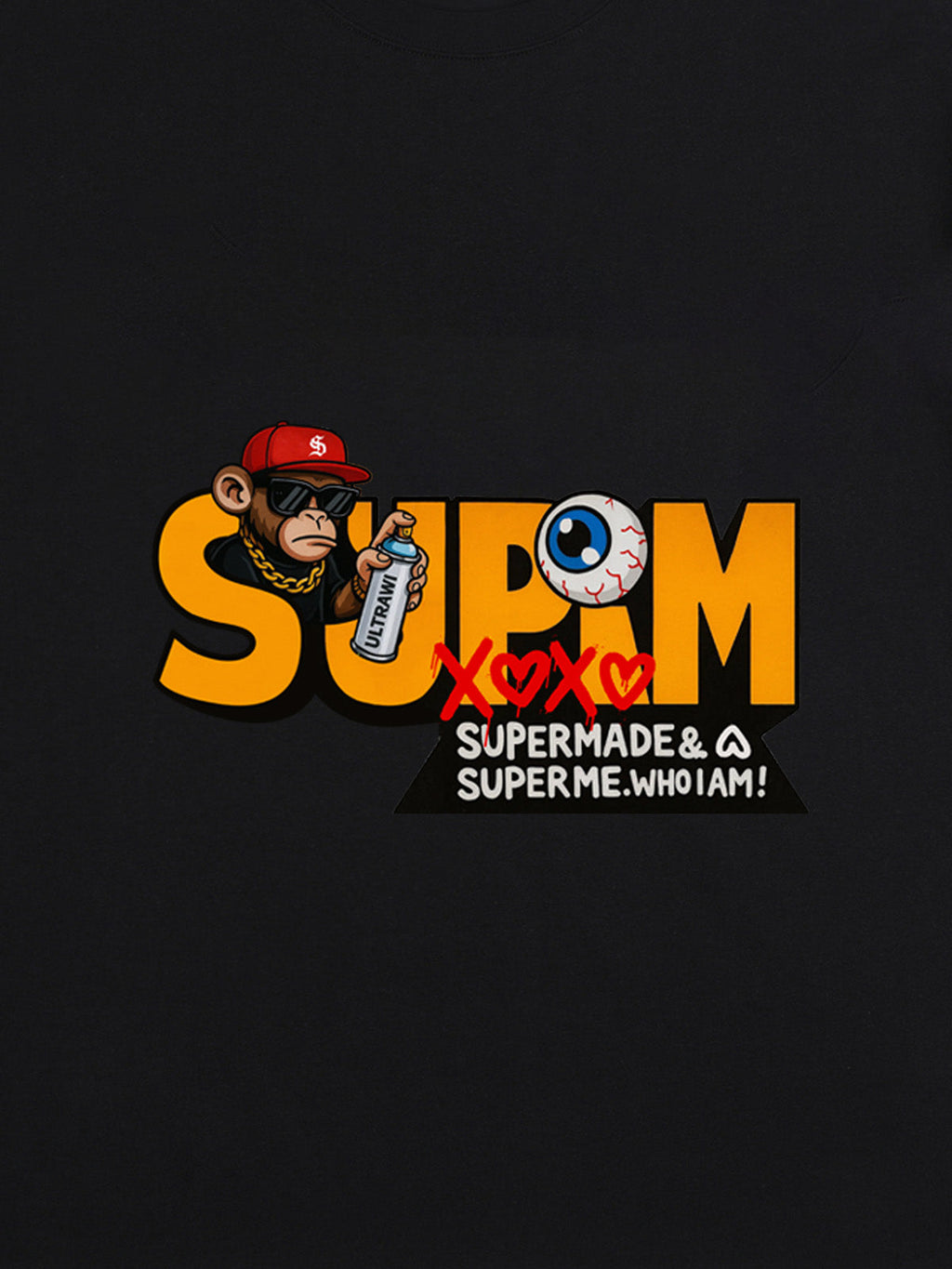 SUPM Trendy Hip-Hop Monkey Graffiti Font T-Shirt
