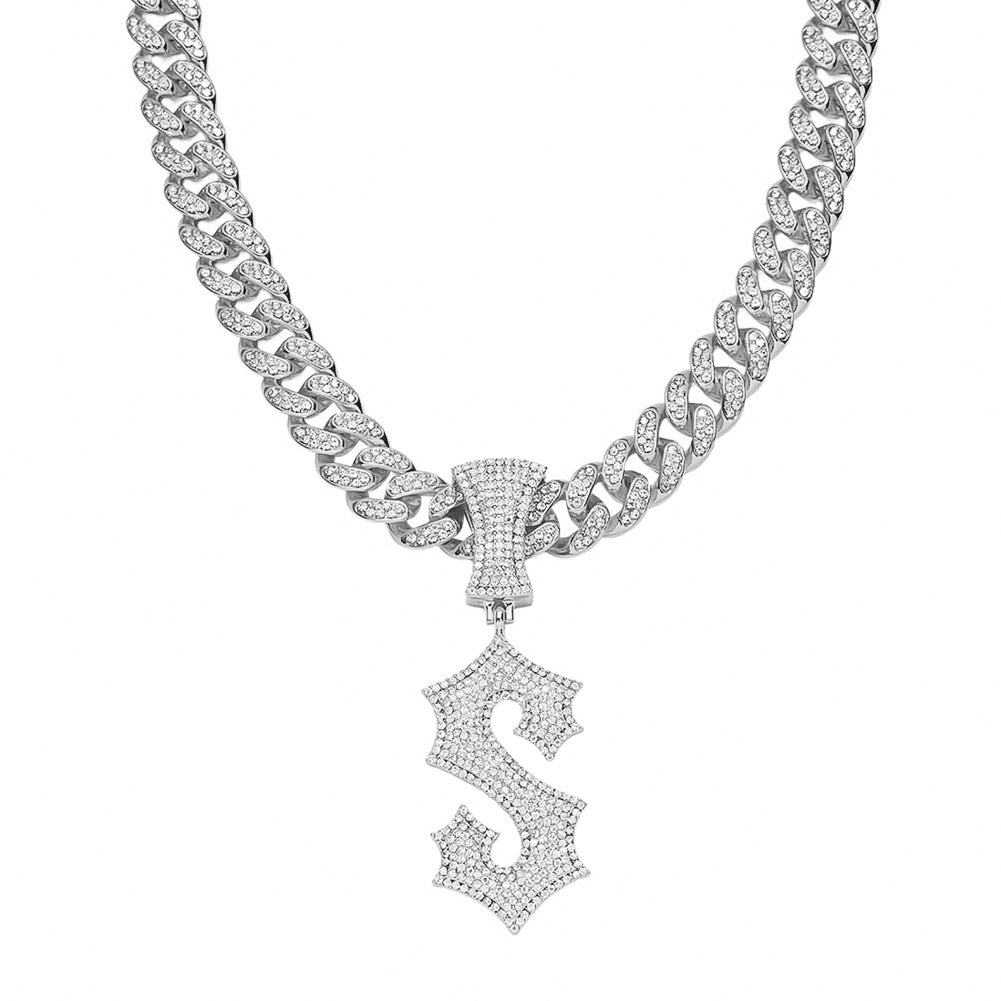 Cuban Chain Letter S Pendant Necklace