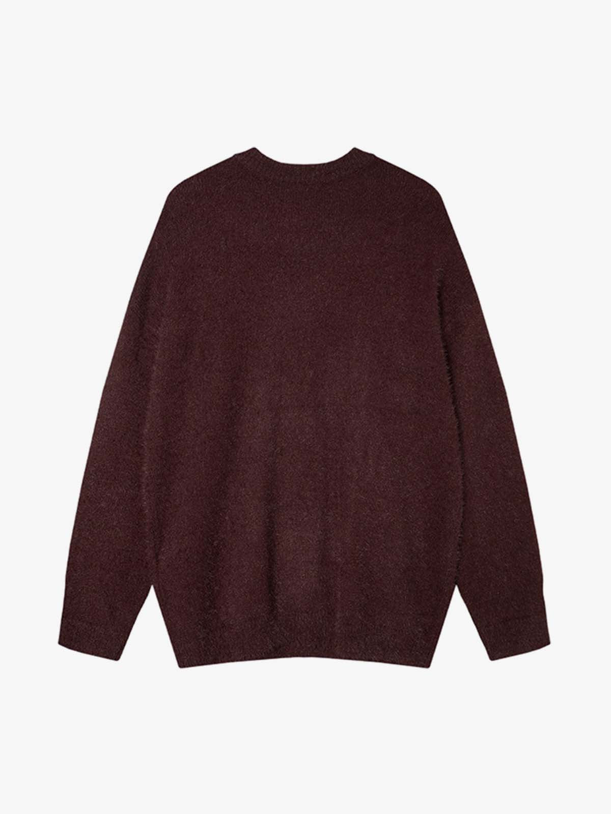 Burning Letter Jacquard Fuzzy Mohair Knit Sweater
