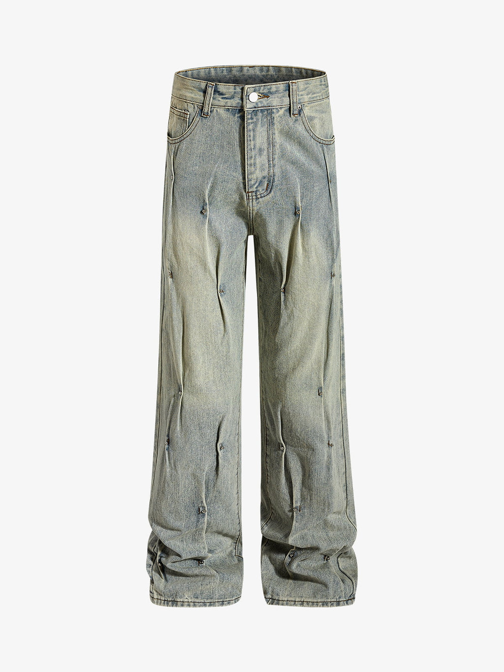 Vintage Washed Rivet-Detailed Wide Leg Jeans