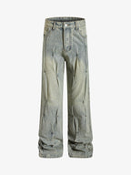 Vintage Washed Rivet-Detailed Wide Leg Jeans