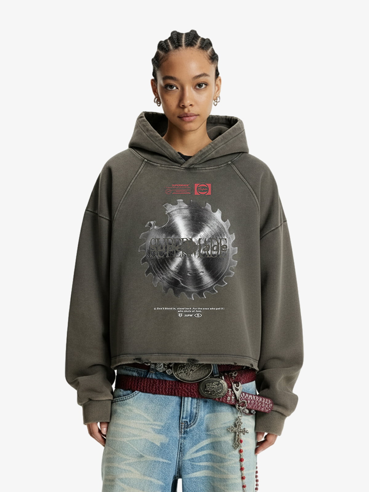 Industrial Saw Blade Graphic Cropped Hoodie