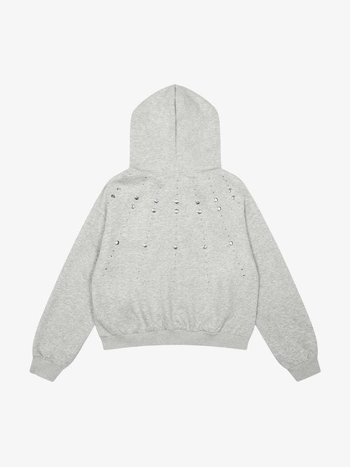 Cropped Metal Stud Zip Up Hoodie