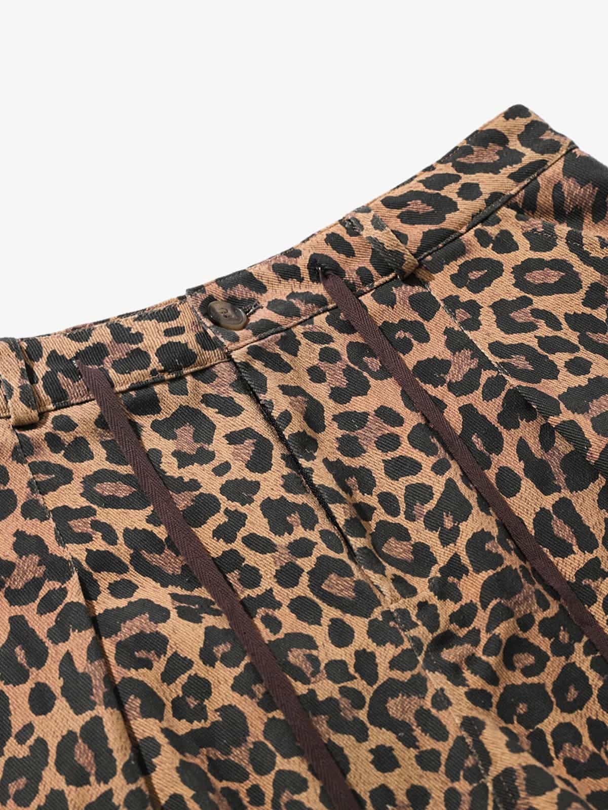 Retro Leopard Print Pleated Pocket Casual Pants
