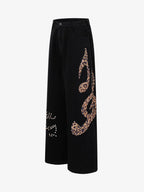Retro Rhinestone Leopard Patch Music Note Straight Jeans
