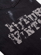 Retro Rhinestone Graffiti Washed Straight Jeans