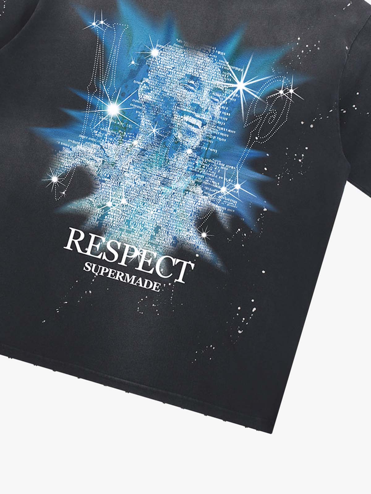 Nostalgic Starlight Basketball Legend Graphic Ink Splatter T-Shirt