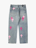Vintage Washed Cross Patch Straight Leg Denim Jeans - 2605