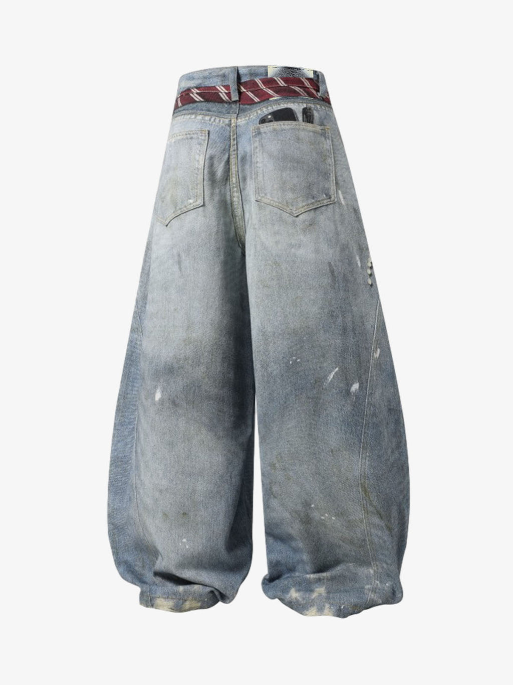 Tie Graphic Print Vintage Wash Wide Leg Denim Jeans