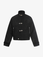 Textured Faux Leather Stand Collar Metal Buckle Jacket