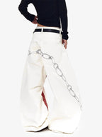 Vintage Distressed Chain Print Oversized Canvas Baggy Pants