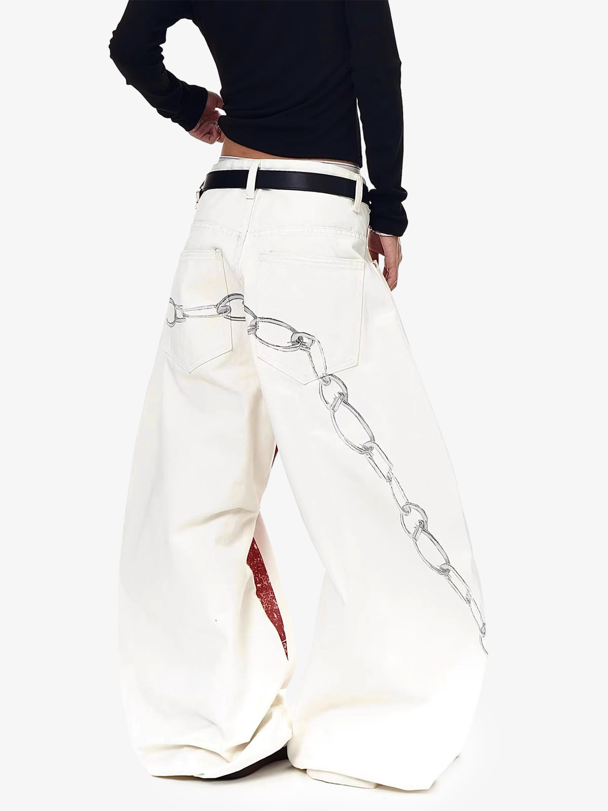 Vintage Distressed Chain Print Oversized Canvas Baggy Pants