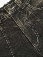 Distressed Texture Washed Straight-Leg Jeans