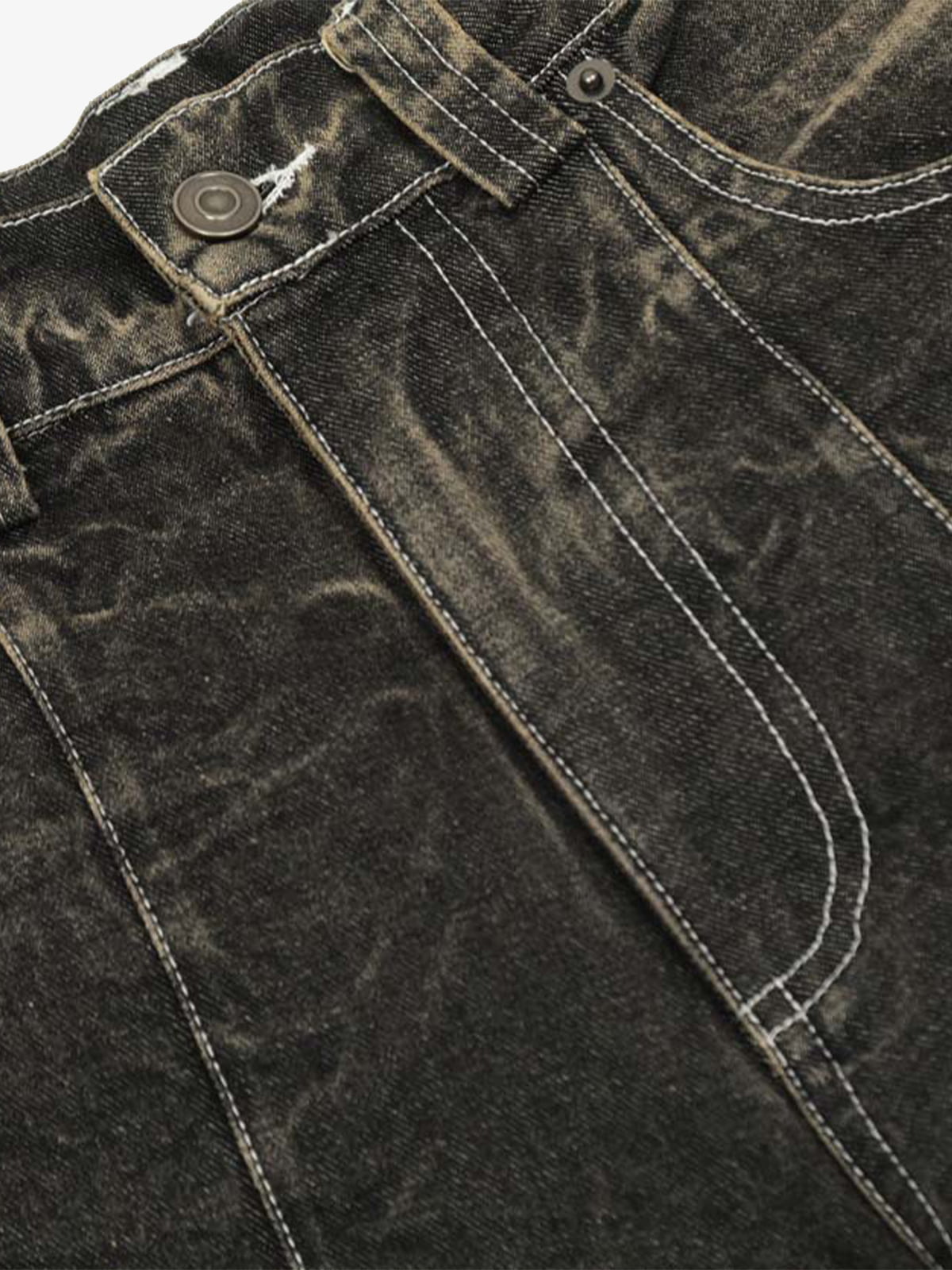 Distressed Texture Washed Straight-Leg Jeans
