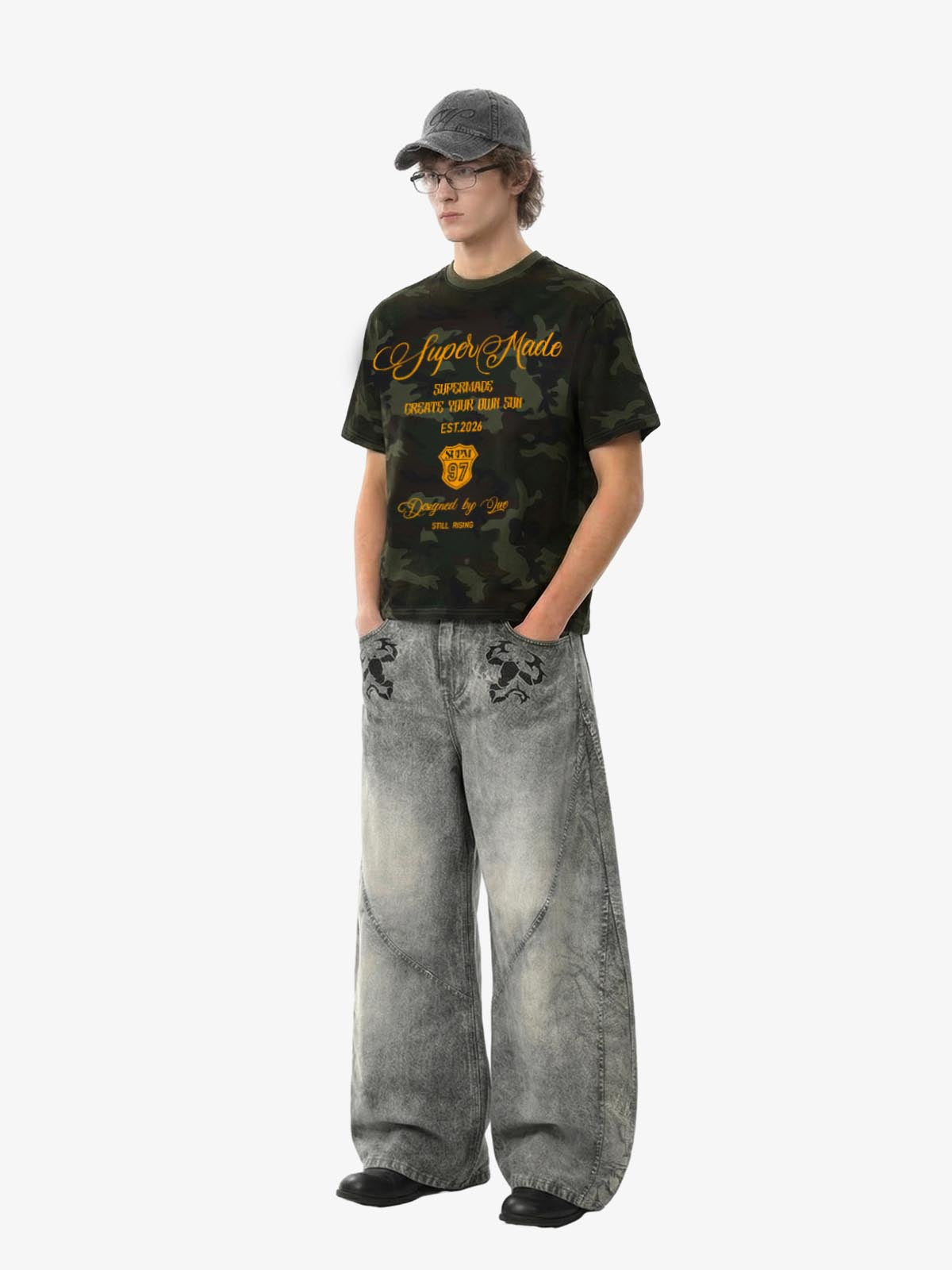 Washed Scorpion Graphic Panel Pants