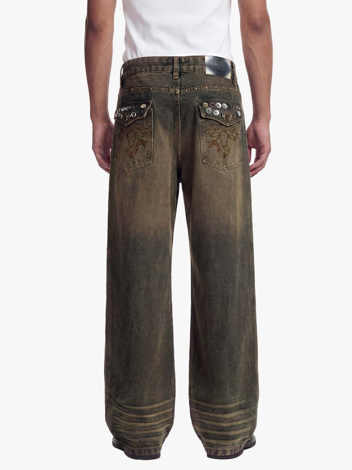 Washed Button Detail Wide Leg Pants
