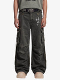 Washed Safety Pin Graphic Cargo Pants