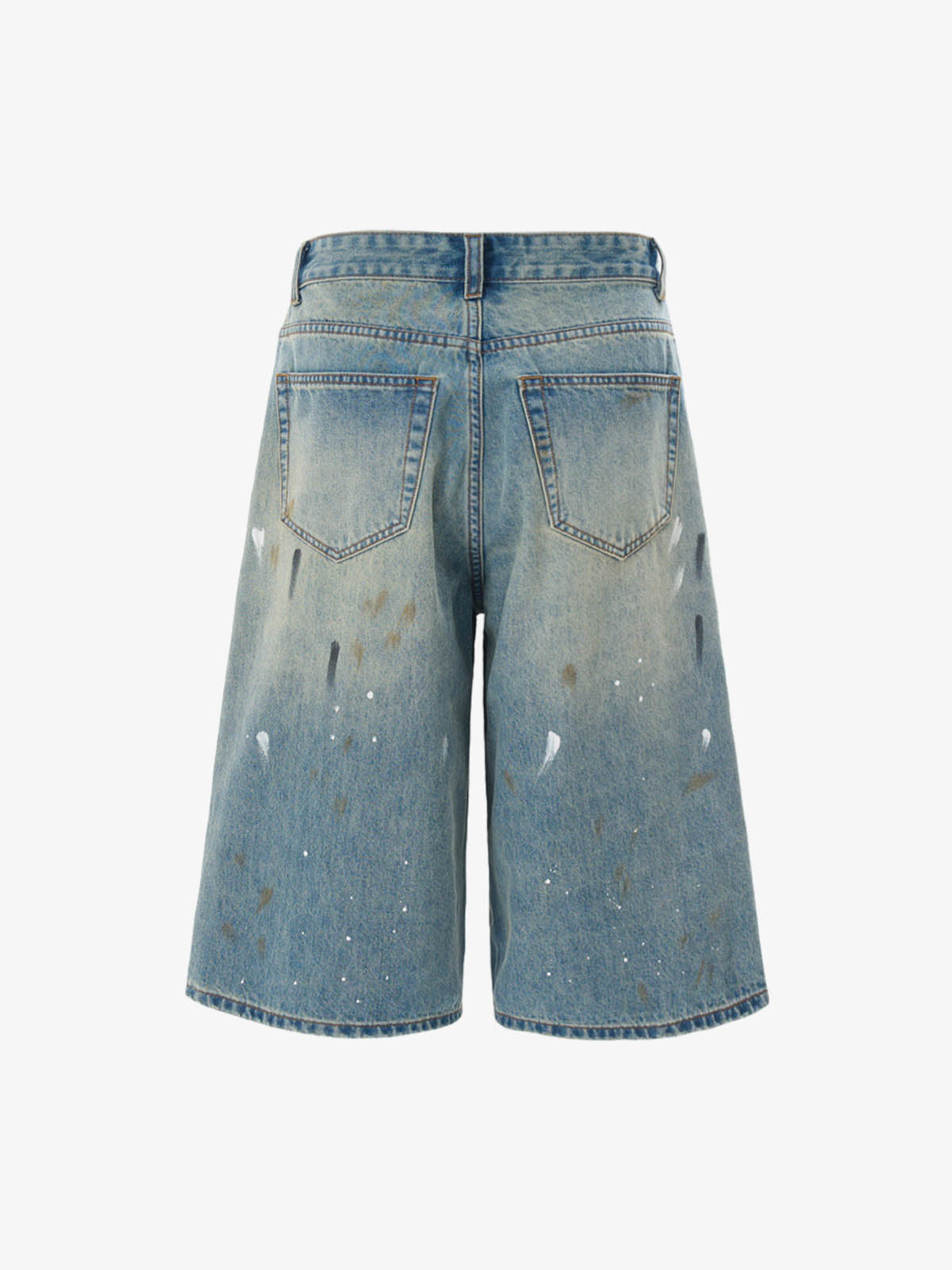 Washed Distressed Ink-Splashed Denim Shorts