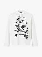 Retro Star Print Long-Sleeved T-Shirt