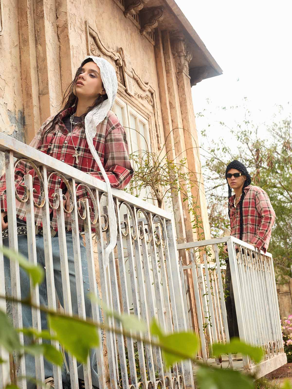 Paint Splatter Plaid Frayed Hem Button Up Shirt