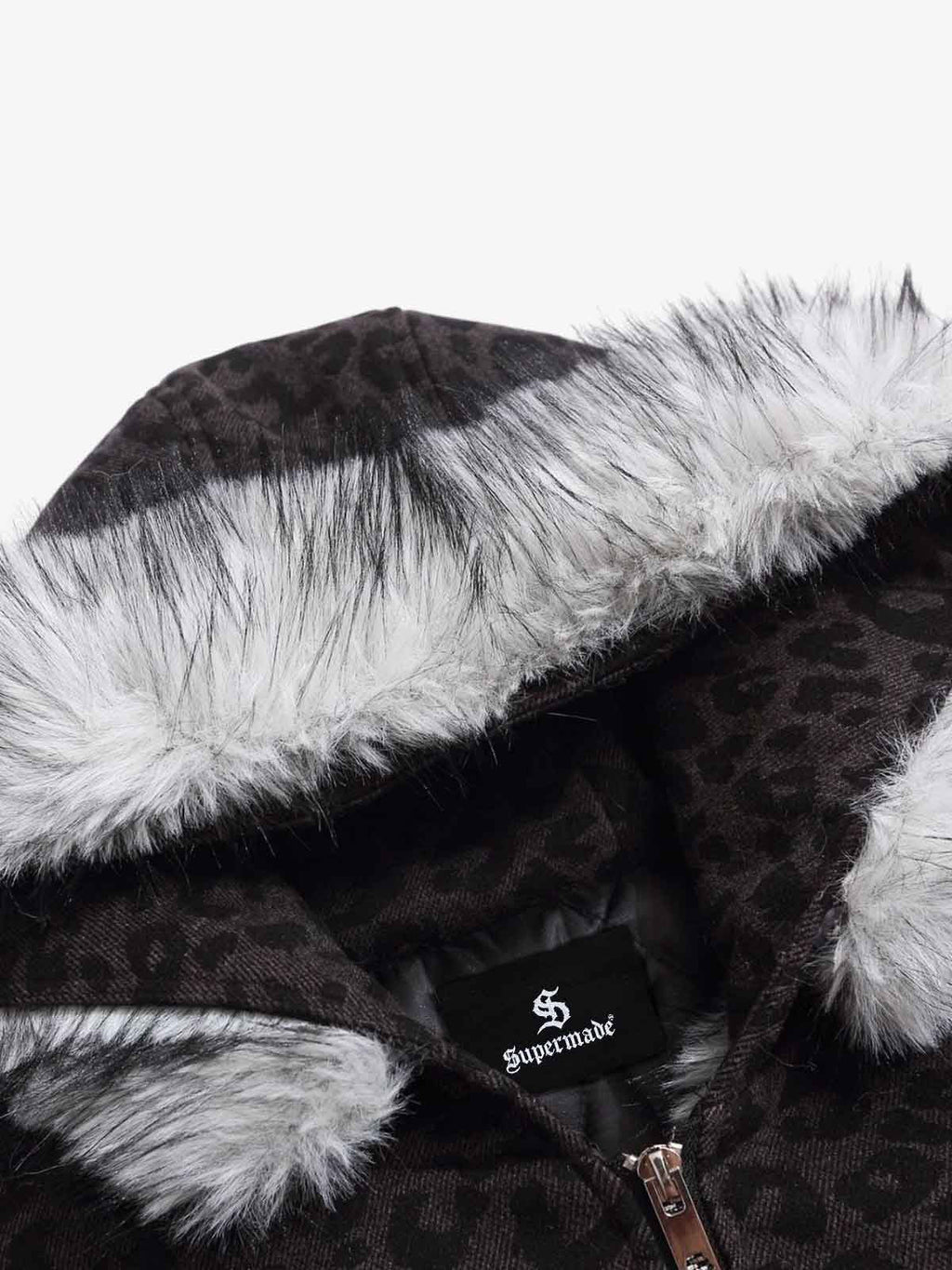 Retro Faux Fur Trimmed Hood Leopard Print Bomber Jacket