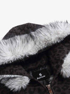 Retro Faux Fur Trimmed Hood Leopard Print Bomber Jacket