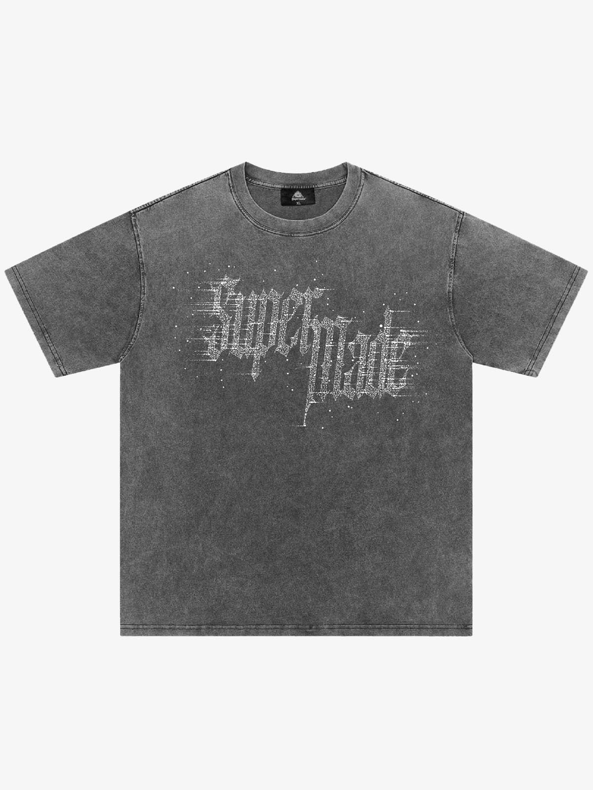 Washed Gothic Letter Imitation Diamond T-Shirt