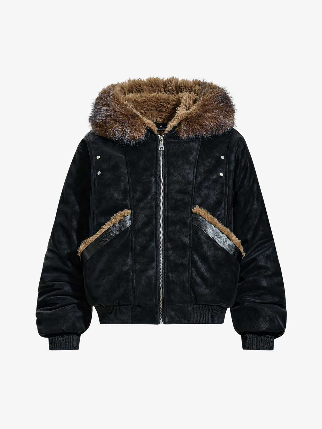 Retro Detachable Faux Fur Collar Suede Fleece Hoodie Jacket